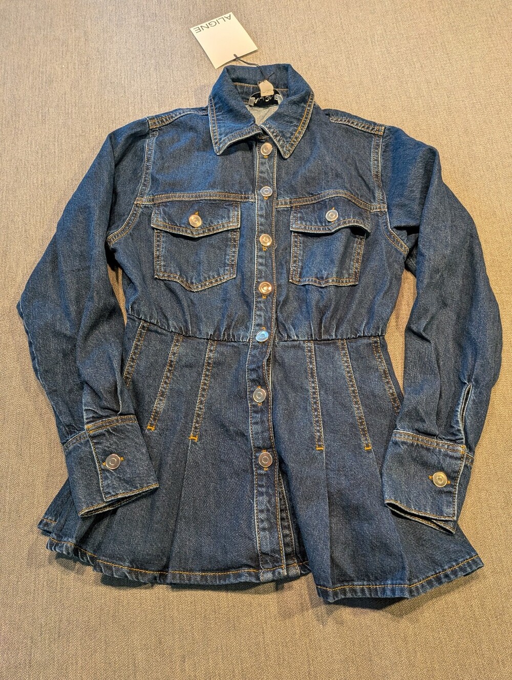 Aligne Dark Blue Denim Button Up Long Sleeve Shirt Size 4 NWT